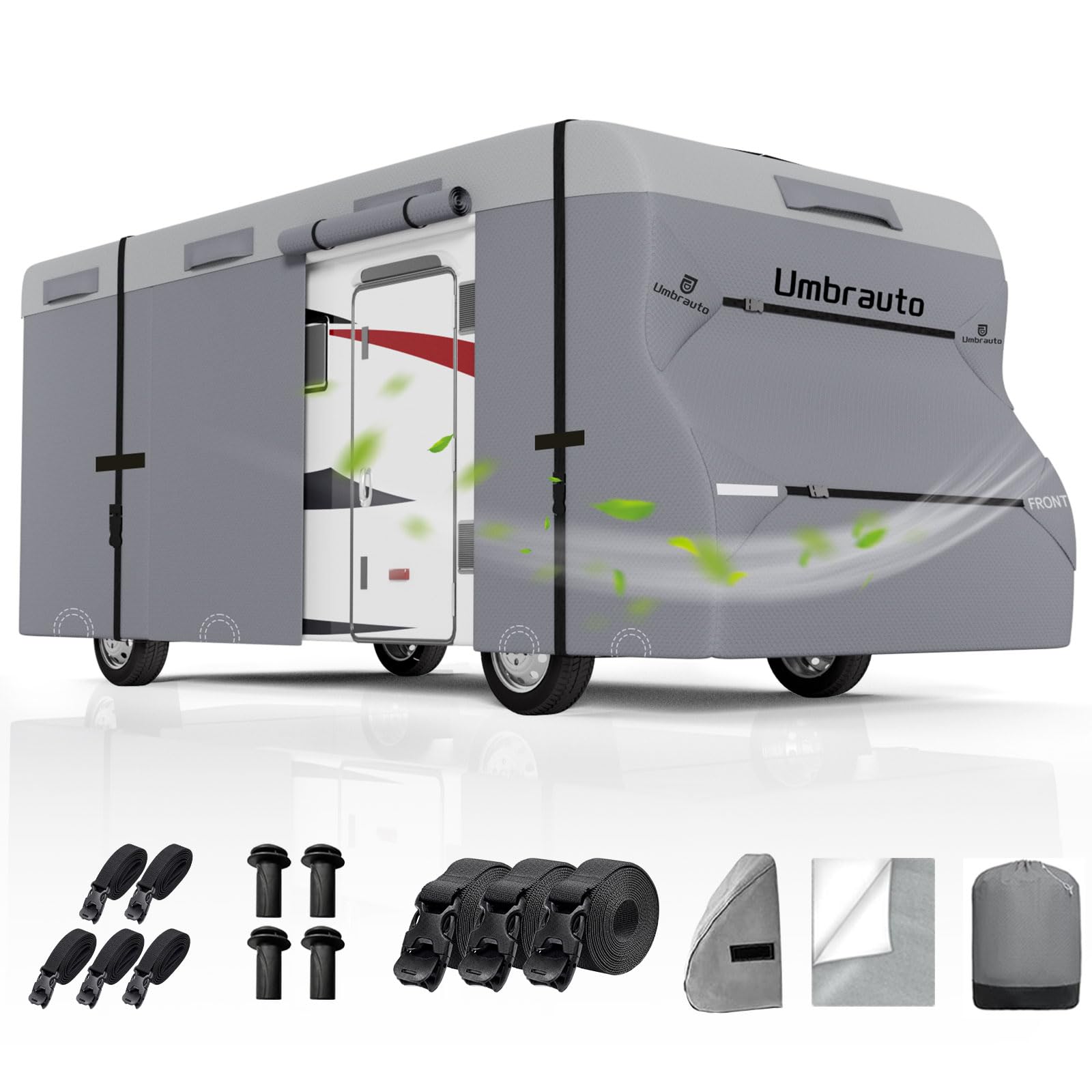 Umbrauto RV Cover Class C Upgraded 9 Layers Anti-UV Top Panel Motorhome Cover Windproof Camper Cover for 23' to 26' Motorhome with 3Pcs Extra Straps, Adhesive Repair Patches, 6 Gutter Covers