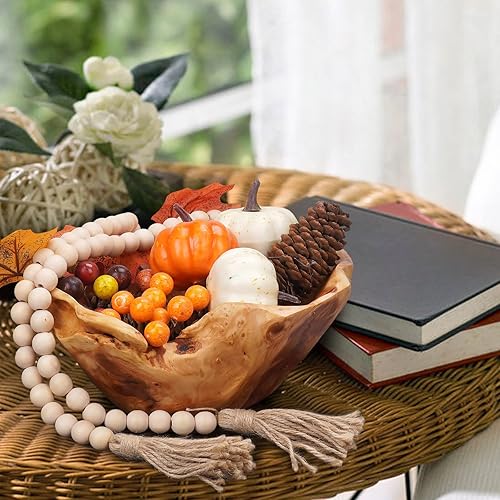 Miniatura 5 de BIGPIPI Tazón de madera para decoración, cuenco de fruta tallado de madera maciza de forma natural, cuenco de madera decorativo para centro de mesa,