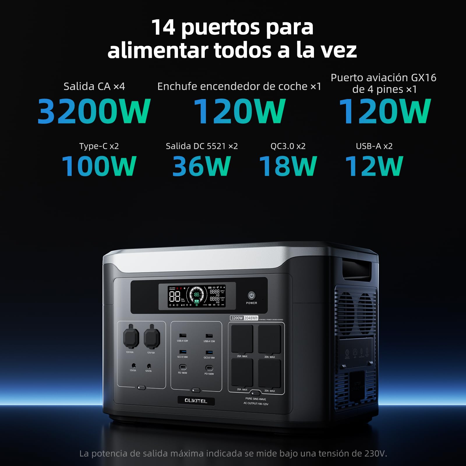 OUKITEL BP3000E Estación de Energía Portátil 3200W, Batería LiFePO4 de 2048Wh (Expandible a 16384Wh),Generador Solar para Emergencias en el Hogar, Power Station con Panel Solar para Camper