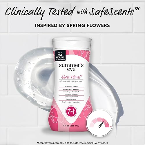 Miniatura 4 de Summer's Eve Sheer Floral Refrescante Daily All Over Feminine Body Wash, elimina el olor, lavado femenino pH equilibrado, 9 onzas líquidas, paquete