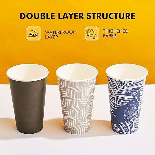 Vista 13 de RACETOP [Paquete de 100] Tazas de café desechables con tapas de 12 onzas, tazas de papel caliente con tapas, taza para llevar con tapa