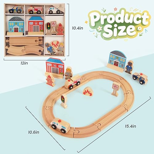 Miniatura 3 de Juego de tren de madera para niños pequeños, pistas de madera para Thomas, se adapta a Brio, se adapta a Chuggington, se adapta a Melissa y Doug,