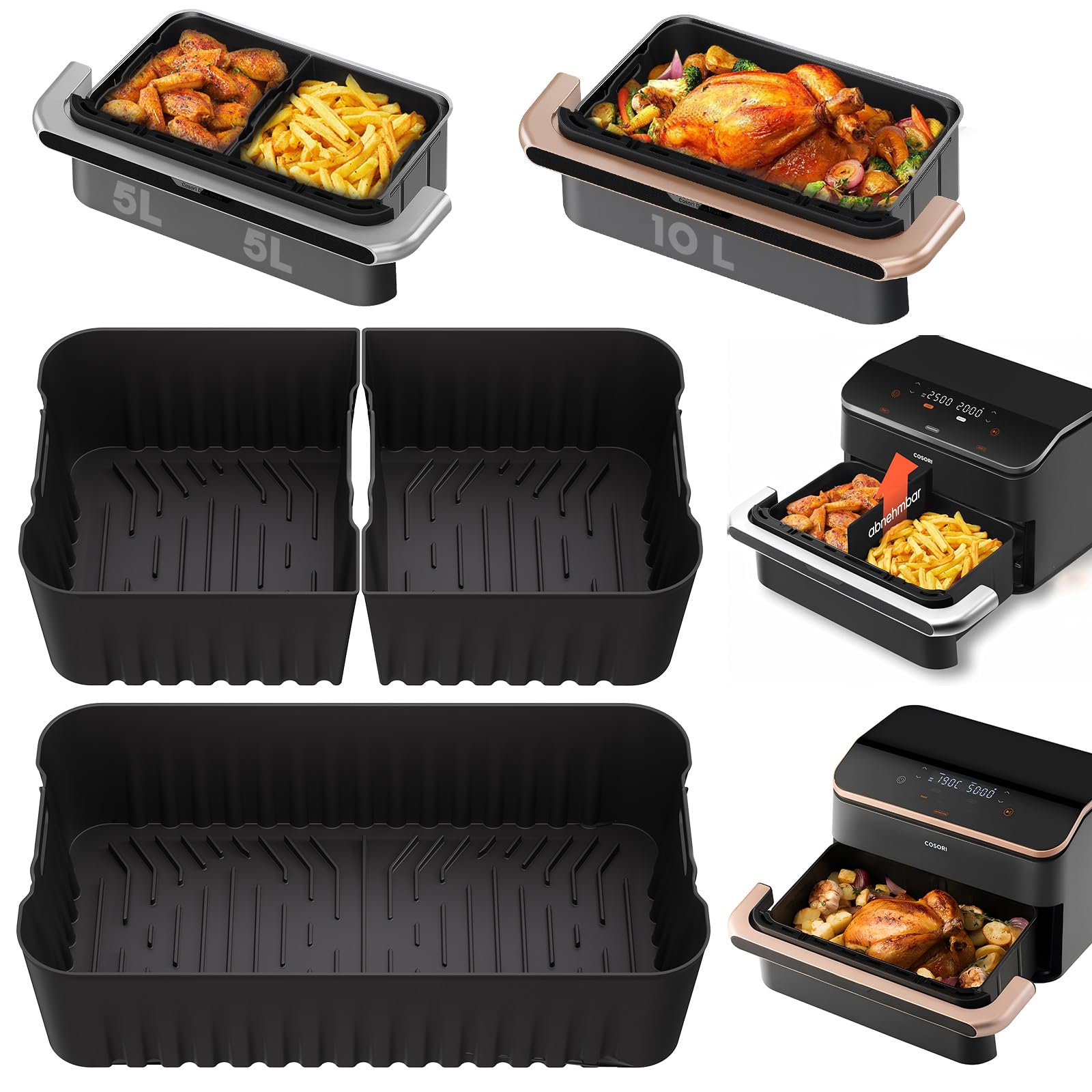 Accesorios Freidora de Aire, 3PCS Molde Silicona Freidora de Aire para COSORI Freidora de Aire Dual Blaze TwinFry 10L, Reutilizable Accesorios Freidora para COSORI 10L