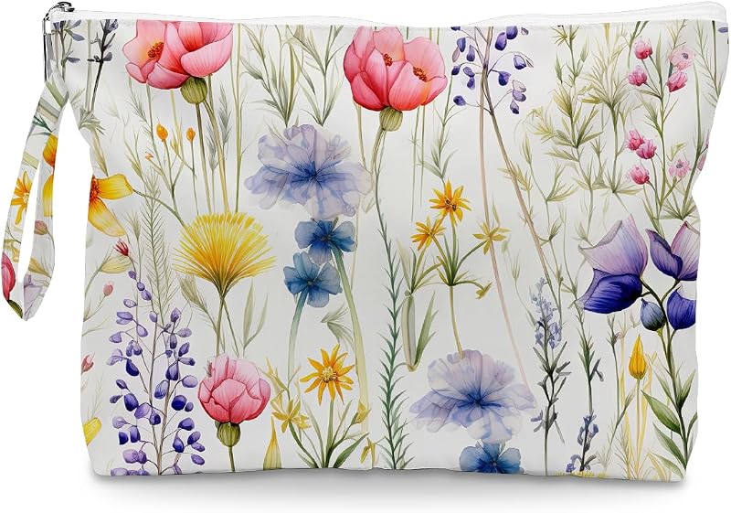 Necessaire Fokongna com estampa floral, fechamento com zíper e alça, Multicolor Wildflower Meadow