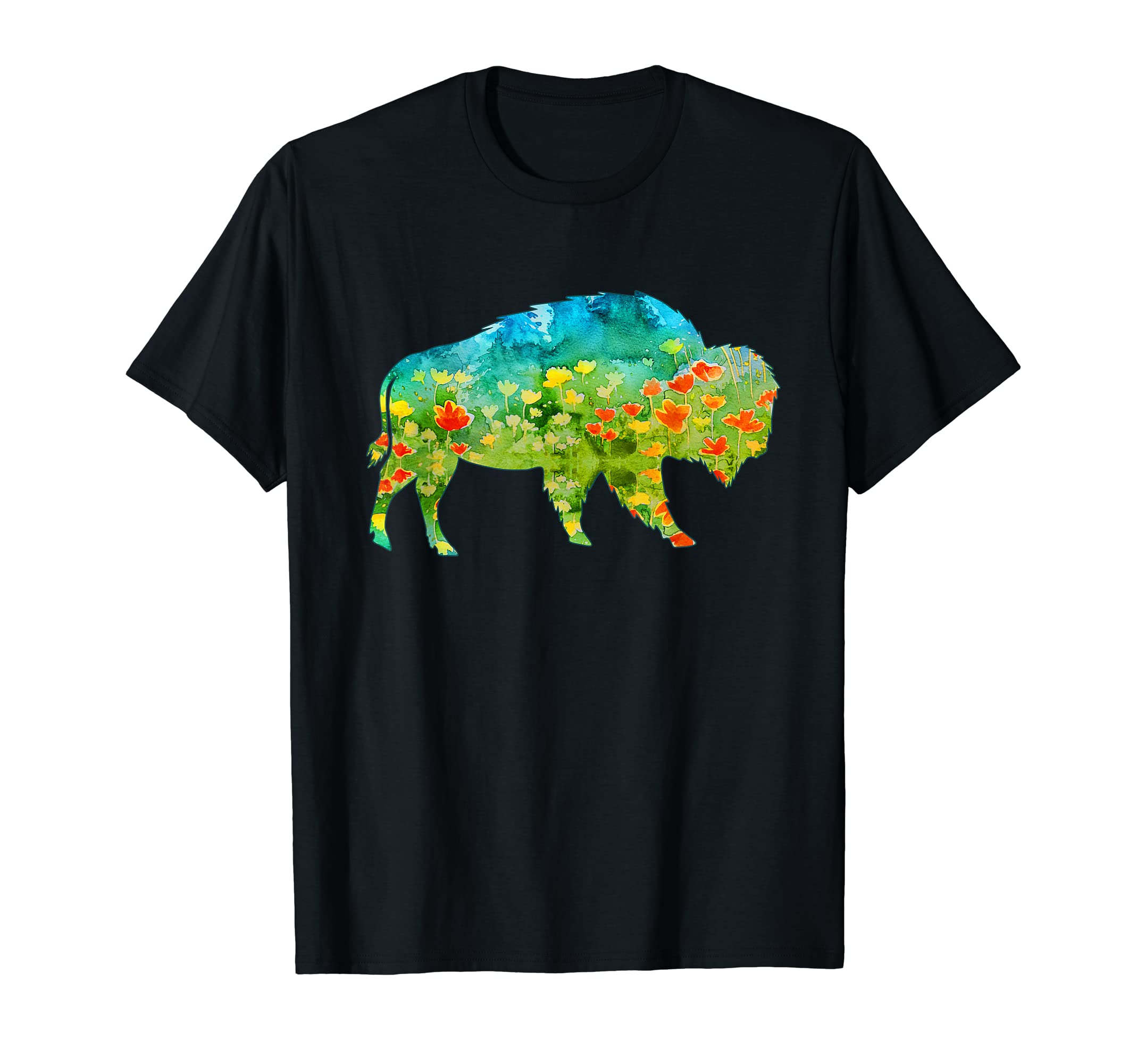 Flower Silhouette Bison Buffalo T-Shirt Small