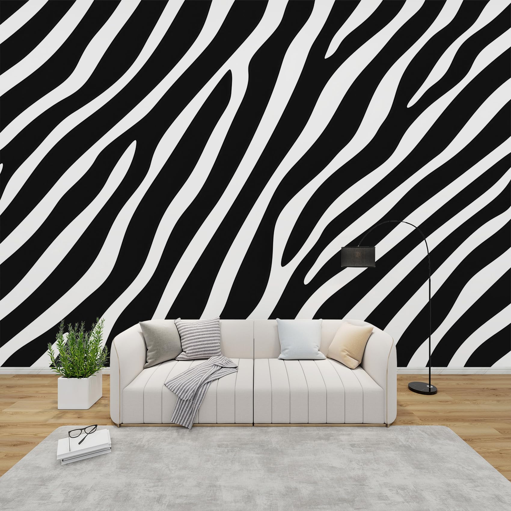 Qeodah Black White Zebra Print Wallpaper For Living Room, Black And White Wall Art For Bedroom, Animal Print Wall Murals For Bedrooms, Renter Friendly Removable Waterproof Non-Woven Photo Wallpaper 3D, 100X70 Cm