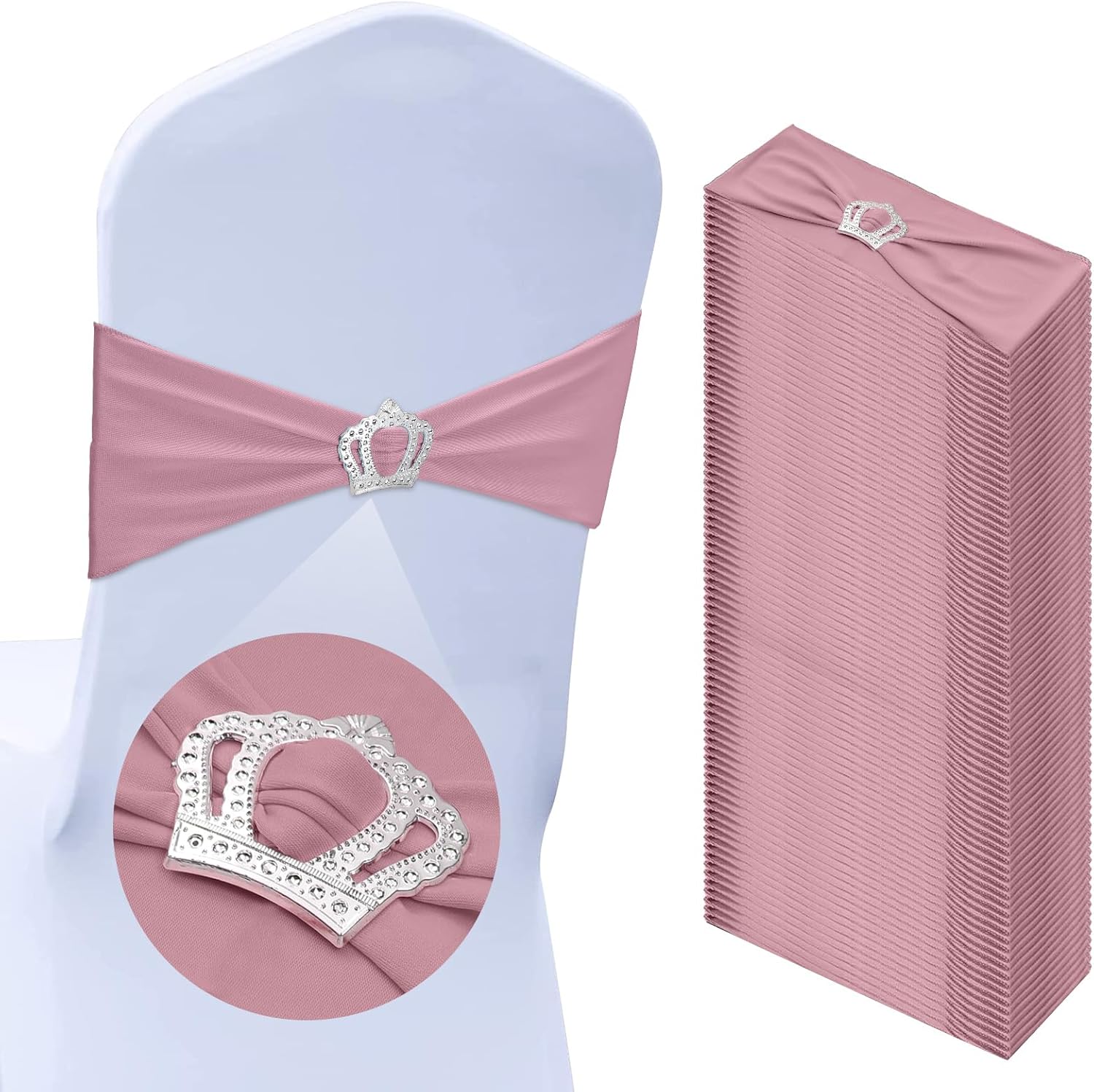 150 Pcs Spandex Chair Sashes Stretch Chair Covers with Crown Buckle Elastic Chair Bows Ties with Buckle Slider for Wedding Banquet Party Event Decoration(Royal Blue)