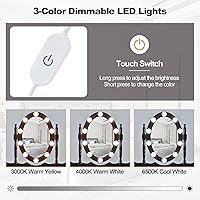 Vista 4 de CHARMAID Mesa de tocador para niñas con espejo iluminado y taburete, 10 luces LED regulables, 3 modos de iluminación de color, 4 cajones, mango