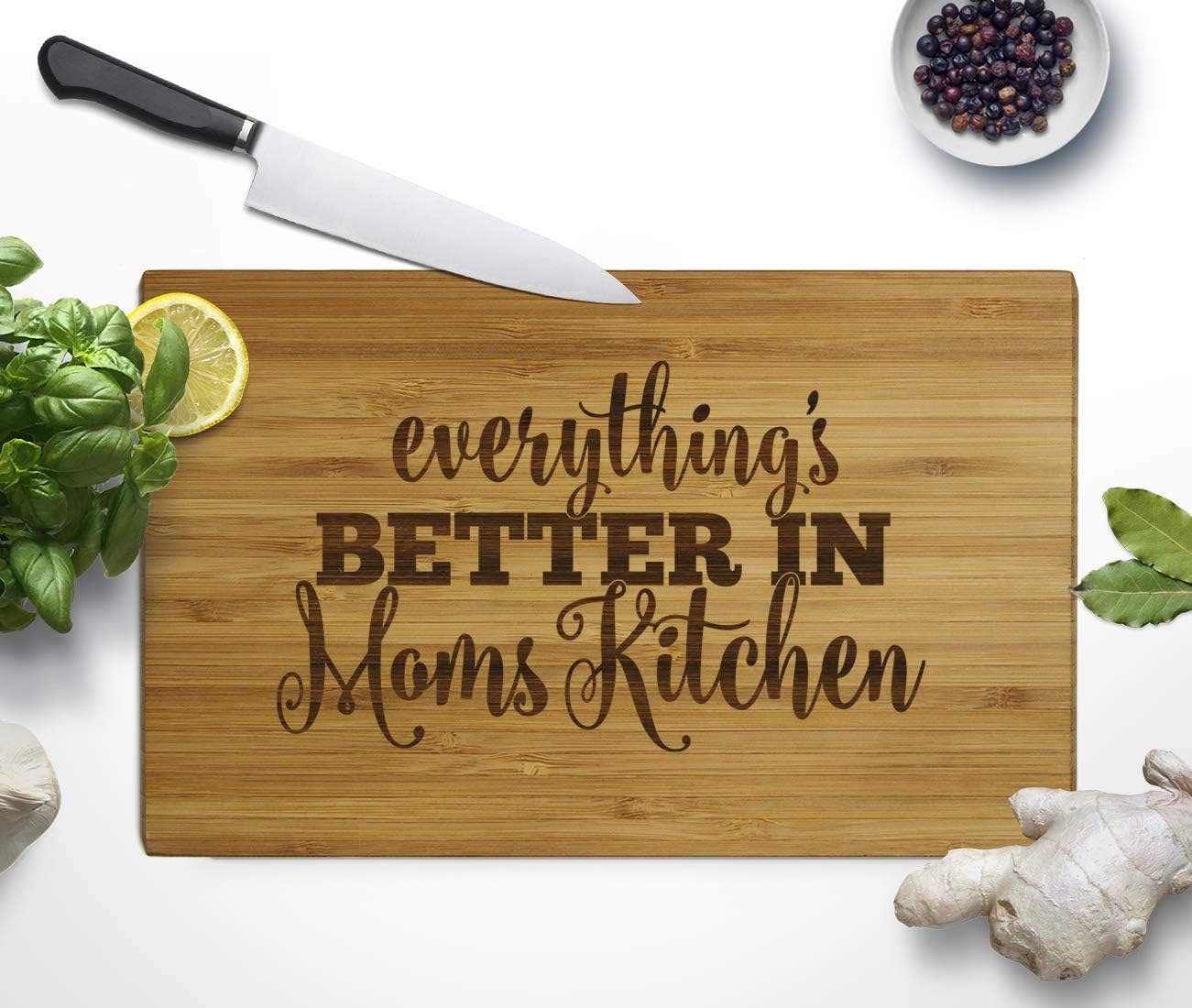 Andaz Press Laser Engraved Small Bamboo Wood Cutting Board, 9.5 x 6-inch, Everything is Better in Mom's Kitchen, 1-Pack Mothers Day Birthday Christmas Cutting Boards For Kitchen Cooking Gifts For Mom