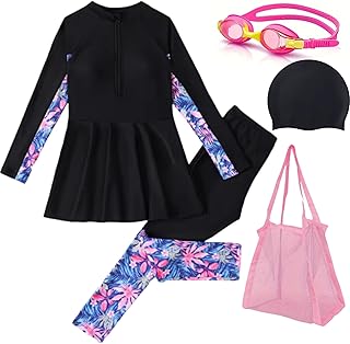 Oceanic Girls Swimwear Set 6–14Y Long Sleeve Girls Rash Guards Girls Swimwear Set with Goggles