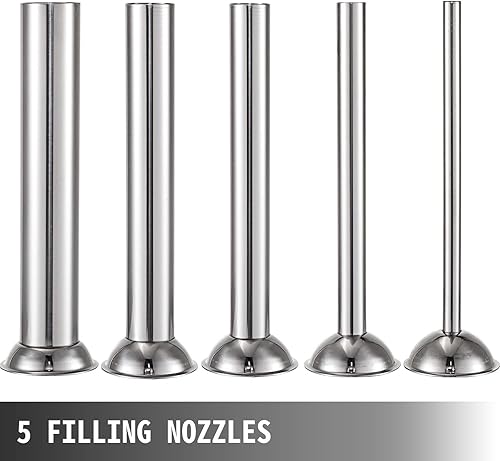 Miniatura 14 de Happybuy Embutidora de salchichas horizontal 3L/7lbs Máquina de embutido manual con 5 boquillas de llenado Máquina de llenado de salchichas para uso