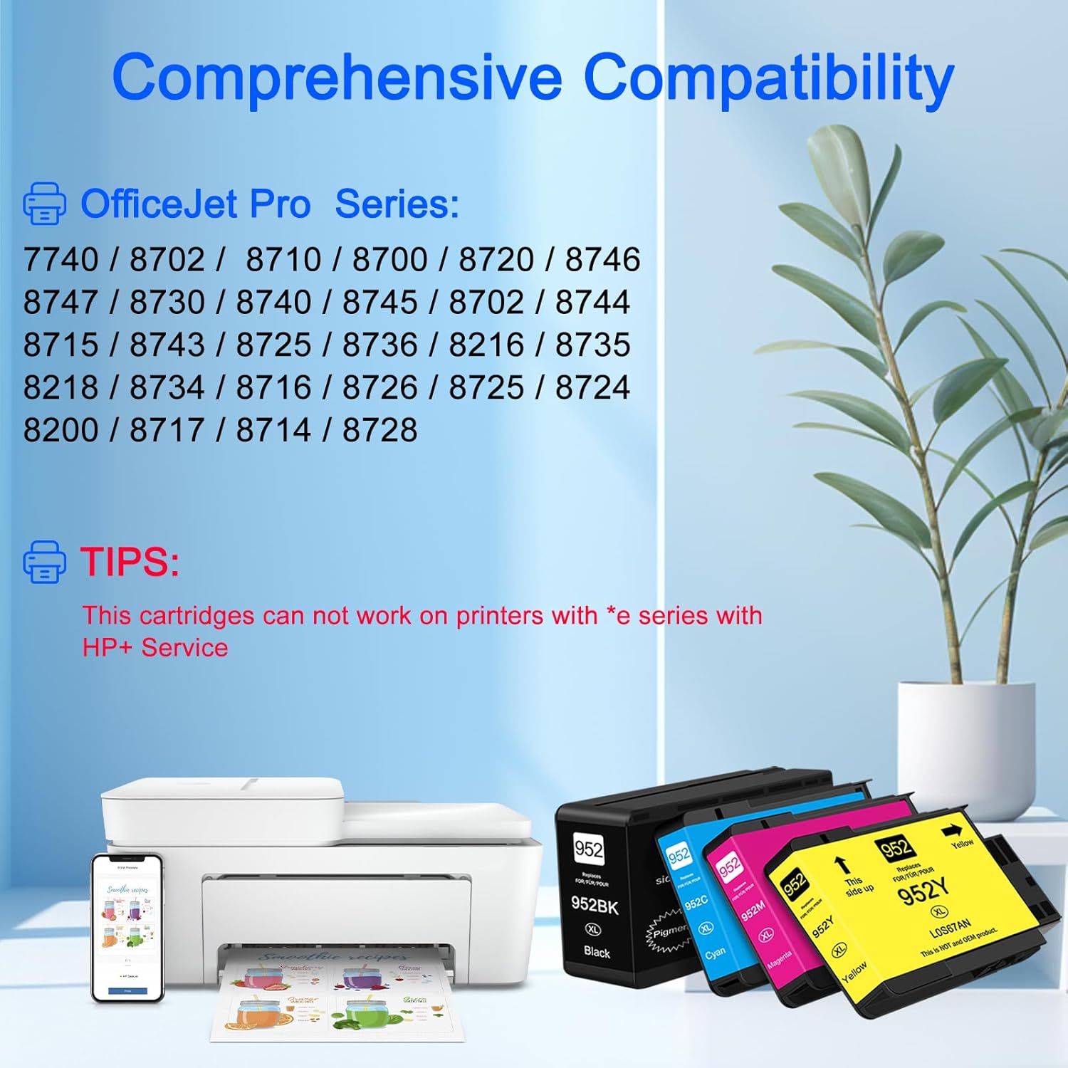 952XL Ink Cartridge Replacement for HP 952 XL Compatible with HP Officejet Pro 7740 8210 8710 8720 8740 8715 7720 8725 8730 Printer (4 Combo Pack, Black, Cyan, Magenta, Yellow)