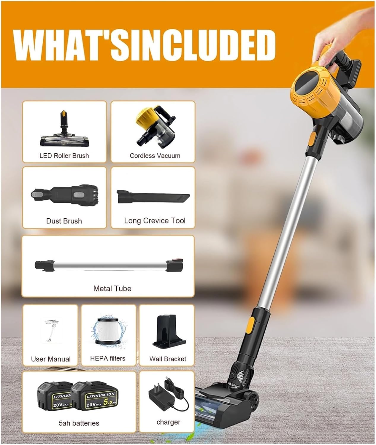 Cordless Vacuum Cleaner 20v/18v Battery 3 in 1 Lightweight Stick Vacuum with 2 Mode Powerful Suction