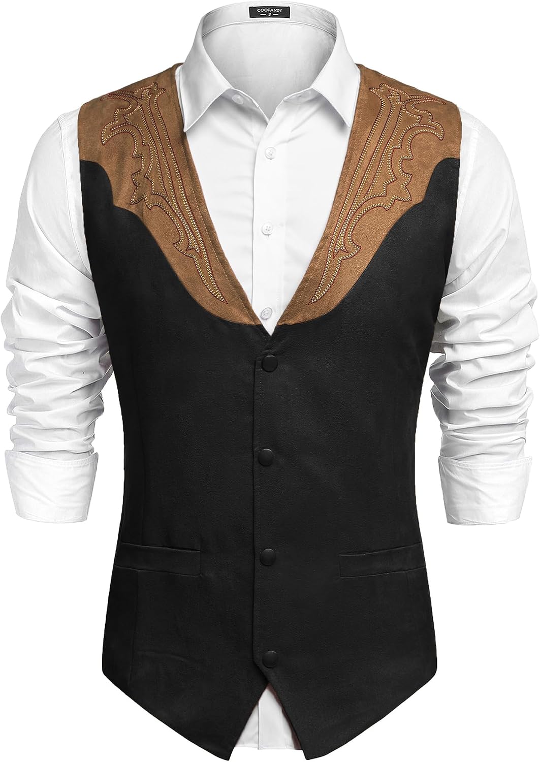 COOFANDY Men's Western Vest Suede Cowboy Vest Casual Slim Fit Waistcoat