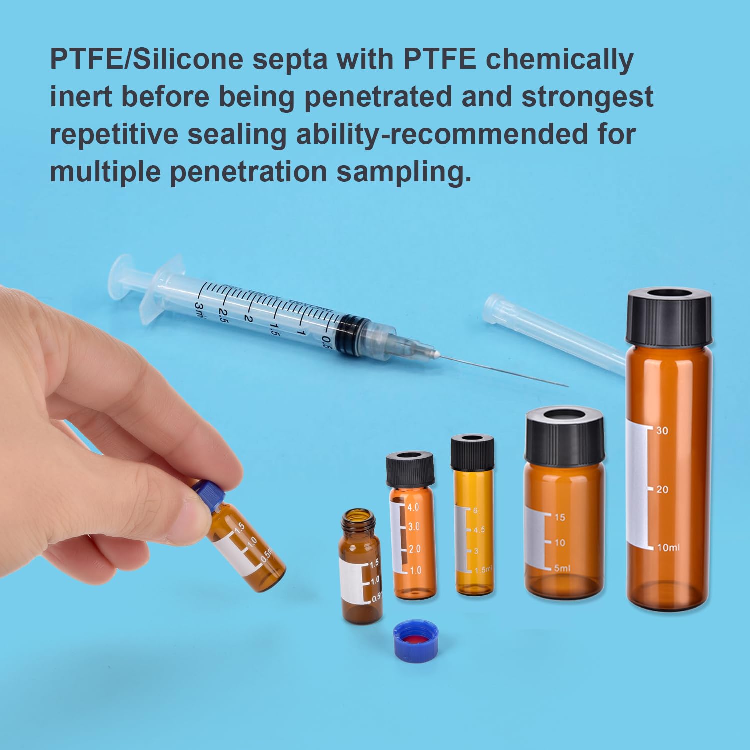 ESHATO Vial de muestreo automático de 20 ml, paquete de 100 viales HPLC/GC 9-425 viales ámbar de laboratorio, viales de muestra, tapón de rosca, parche de escritura de PTFE blanco y septa de silicona
