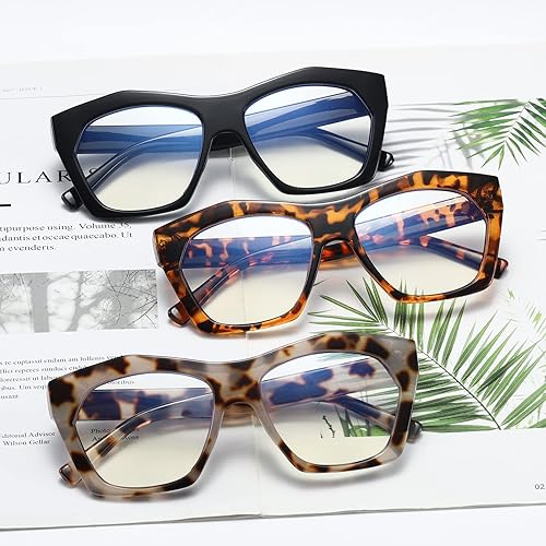 Miniatura 3 de Paquete de 3 anteojos de lectura para mujer, diseño de marco, de gran tamaño, bloqueo de luz azul, lector de computadora + 2.5