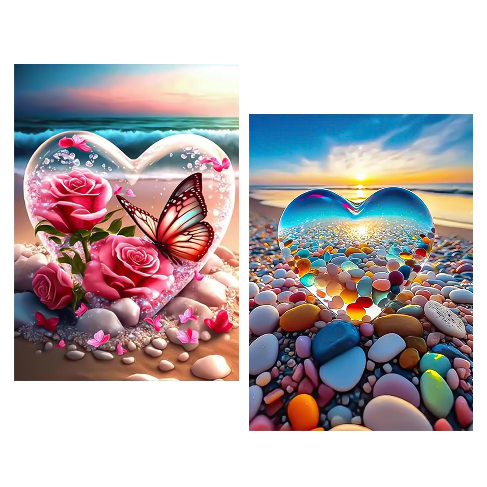 TAIXING 2 Pcs 5D Diamond-Painting, Love Beach Diamond Art Kits Adults, 30x40cm DIY Diamond-Painting Set for Living Room, Bedroom, Home Wall Decoration Gifts, for Beginners