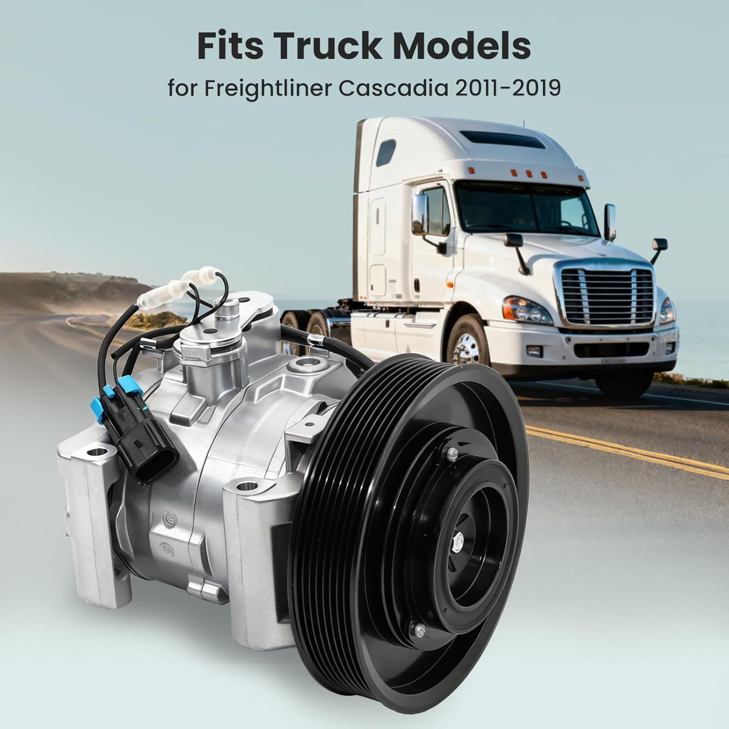 AC Compressor with Clutch Replacement Air Conditioning Compressor Compatible with Freightliner Cascadia 2011-2019, Replace CO29043C 2265771000 A2265771000 22-65771-000