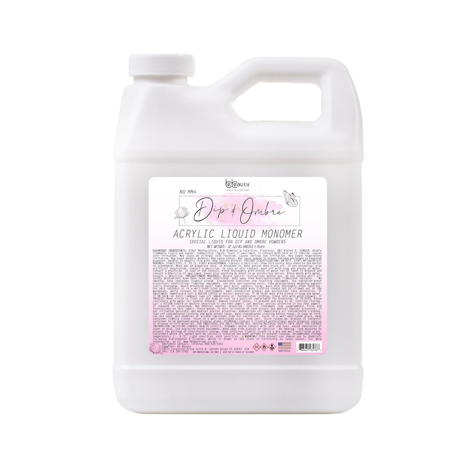 BeBeauty Dip & Ombre Acrylic Monomer Professional EMA Formula for Seamless Application, Strong Adhesion & Lasting Nail Art 32 oz