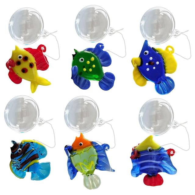 YHAILI 6 piezas de decoración de peces flotantes de cristal colorido para acuario
