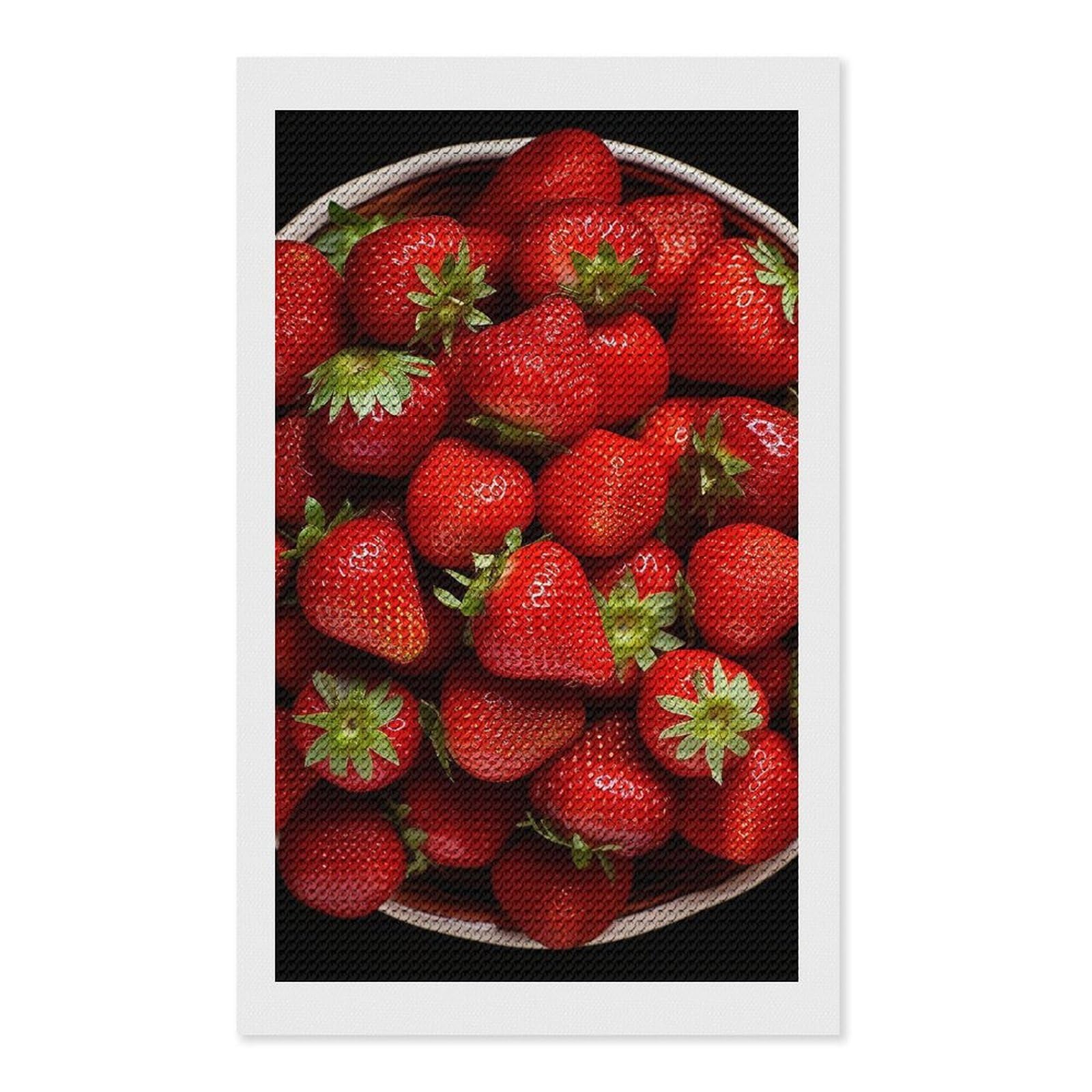 Strawberries in Bowl Diamond Art Kits for Adults, DIY 5D Diamonds Painting Kits for Beginner, Round Full Drill Diamond Dots Painting, Diamonds Pictures Gem Art and Crafts Wall Decor 12"x20"