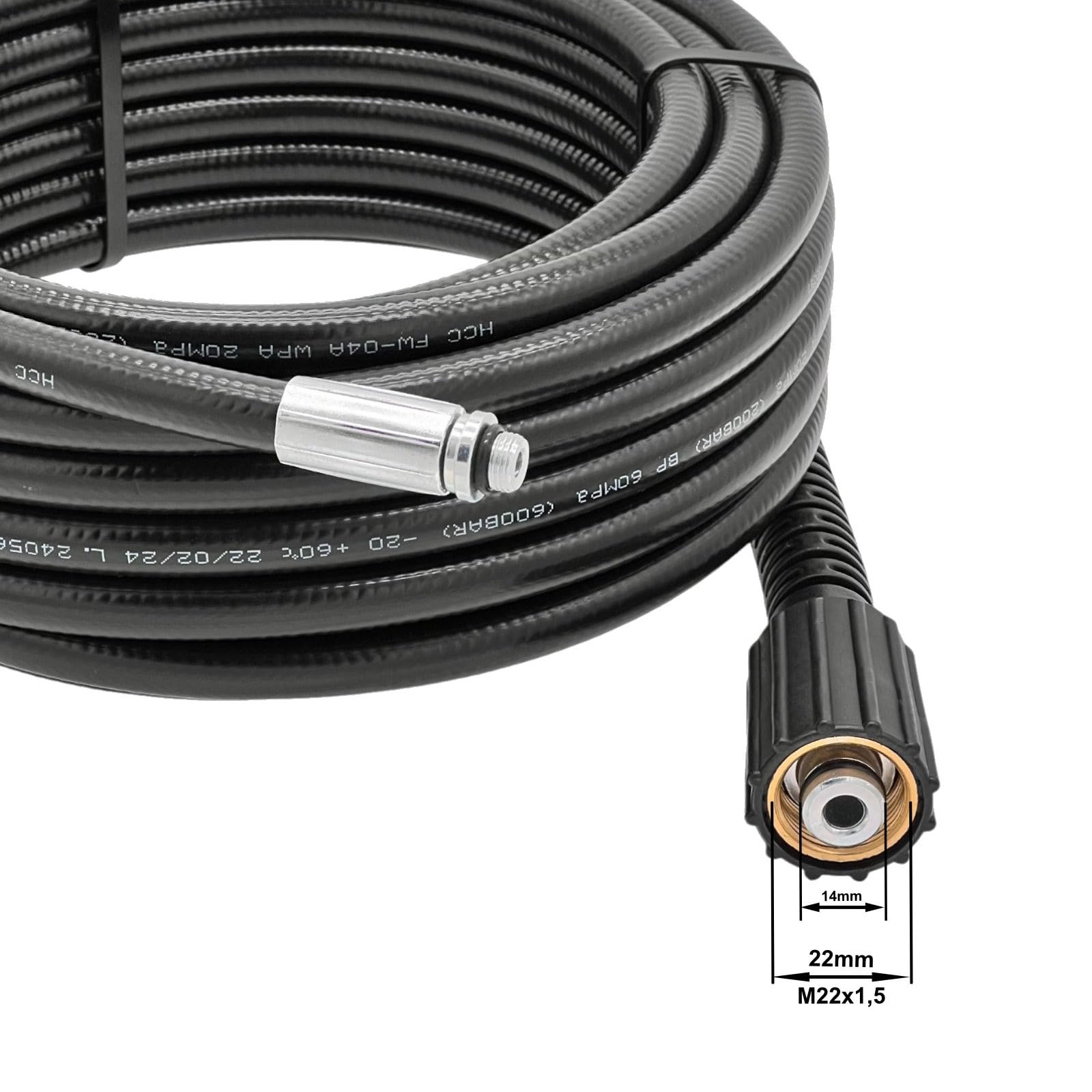 30 m de tuyau de nettoyage pour Kärcher HD HDS et Kränzle – Kit professionnel de 4 pièces avec buse fixe et rotative – Raccord M22x1,5 – Kit de nettoyage de tuyau haute pression pour le débouchage des