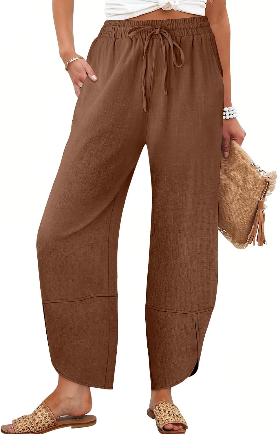 Caracilia Womens Wide Leg Barrel Pants with Pockets