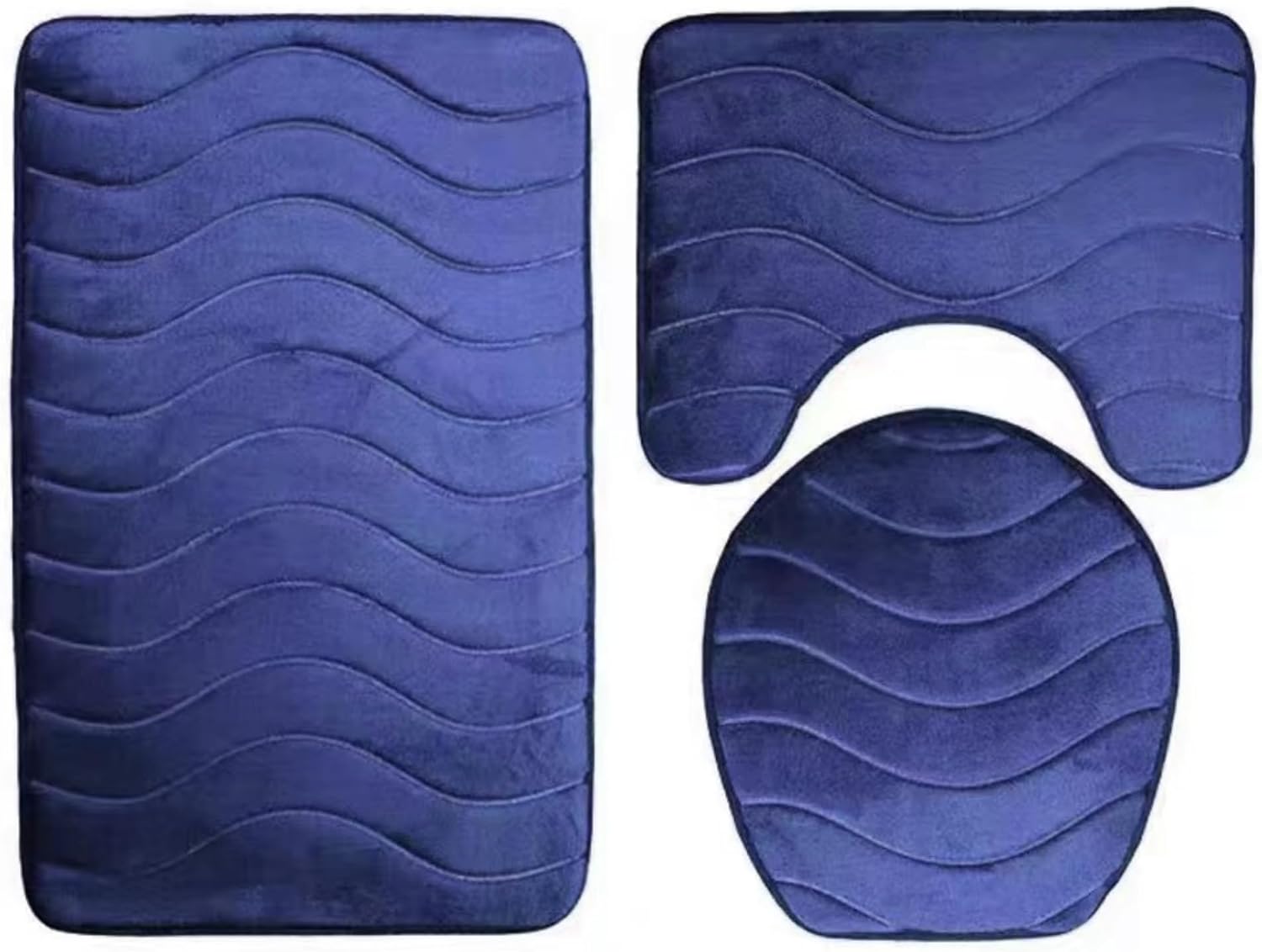 Frsecvion Navy Blue Bathroom Rugs Sets 3 Piece,Memory Foam