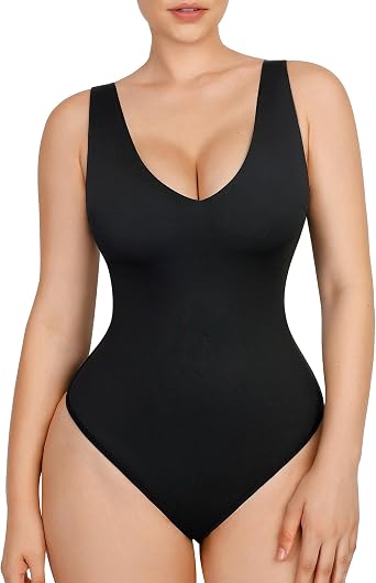 Lover-Beauty Bodysuits for Women Tummy Control Shapewear Plunge Deep V Neck Tank Tops and Thongs Body Shaper