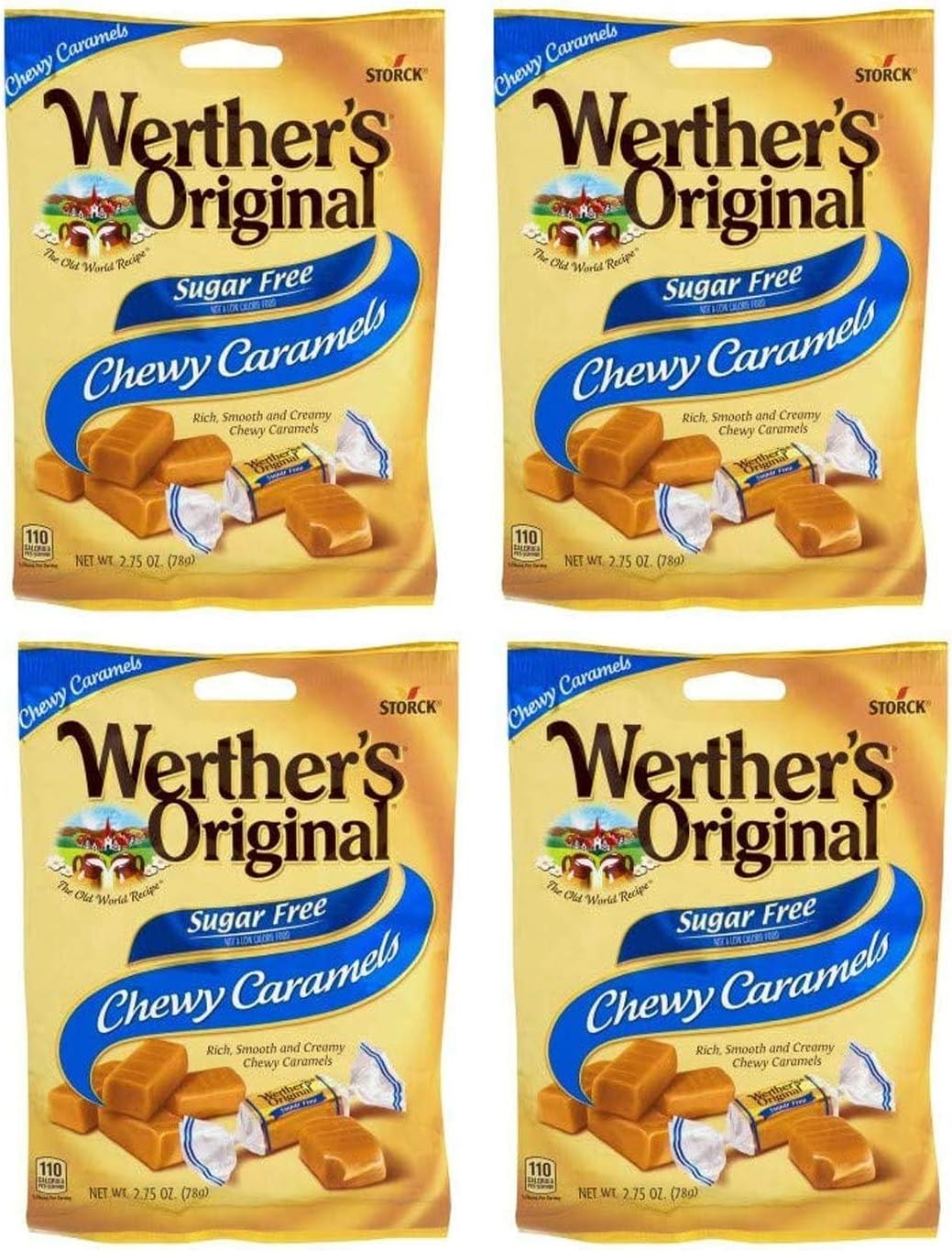 Werthers Original Sugar Free Chewy Caramels, 2.75 ounce (Pack of 4)