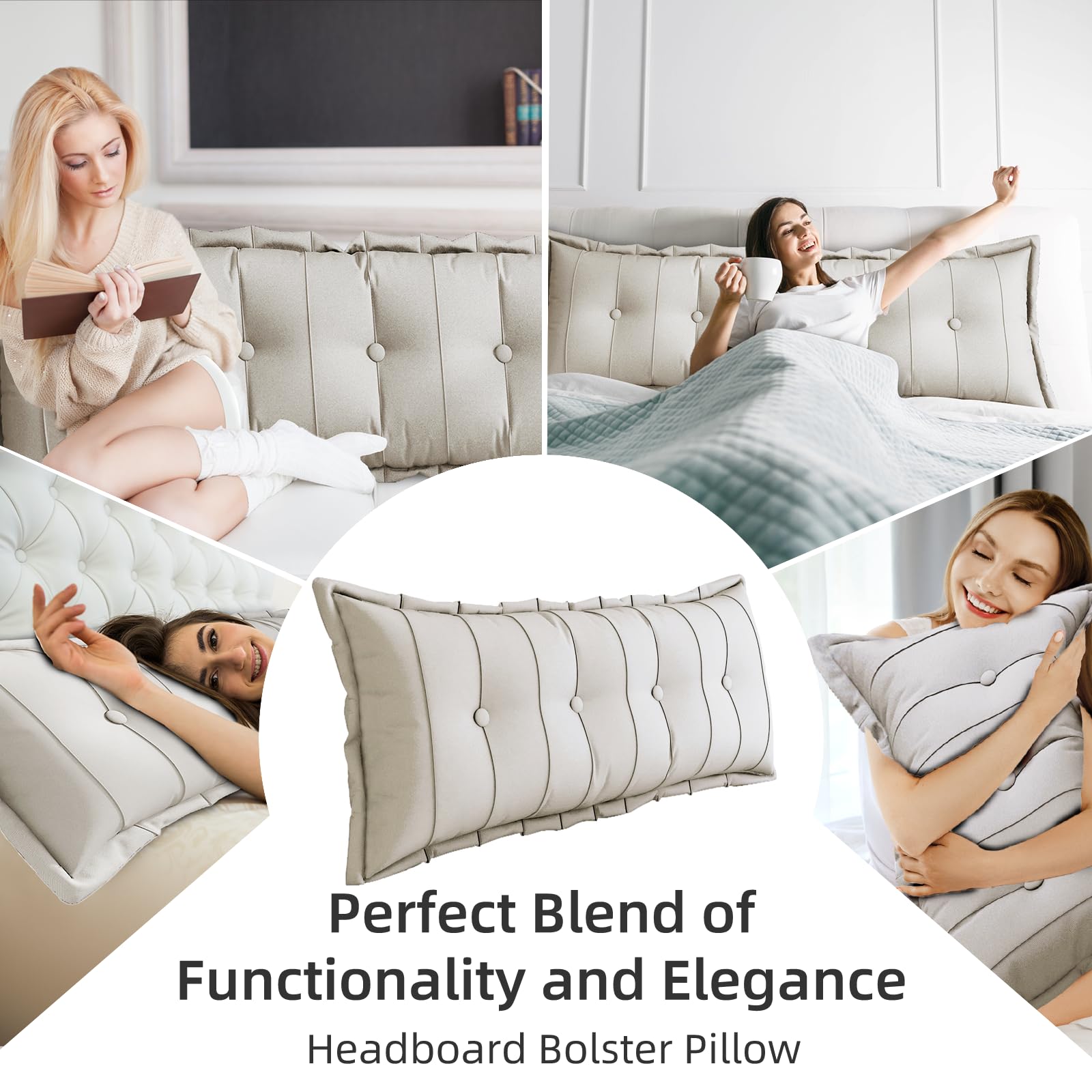 Almohada Grande para cabecero de Cama, Almohada de Lectura para Sentarse en la Cama, Respaldo Almohada para Apoyo y posición cómoda en la Cama, sofá, con Funda extraíble