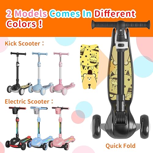 Miniatura 6 de Patinete para niños con ruedas iluminadas LED y 3 alturas ajustables, inclinación para dirigir y ampliar la cubierta antideslizante, scooter de 3