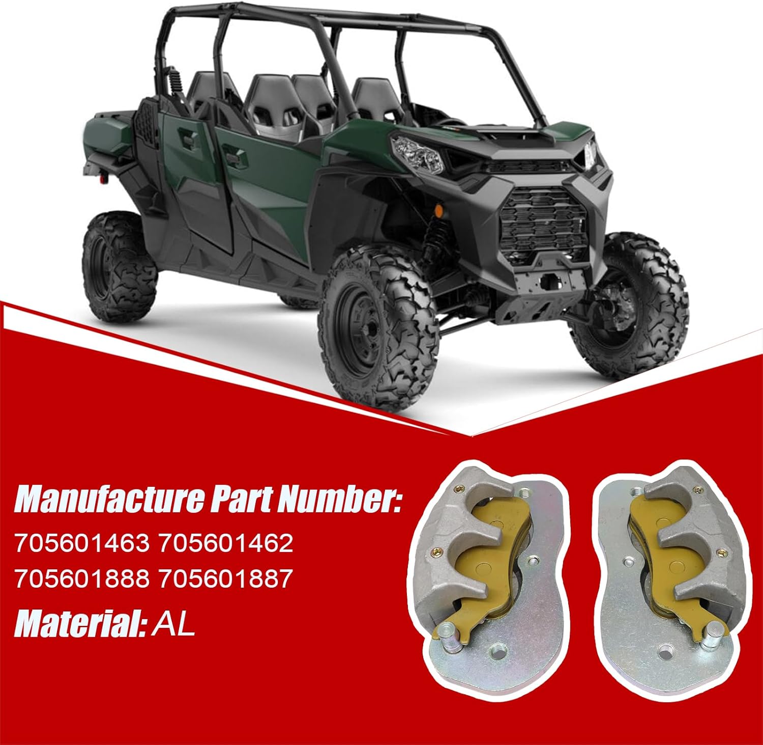 SecosAutoparts Front Brake Calipers and Sintered Pads Compatible with Can Am Maverick 2017-2022 Defender 2016-2022 Commander 2021 2022# 705601463 705601462 705601888 705601887
