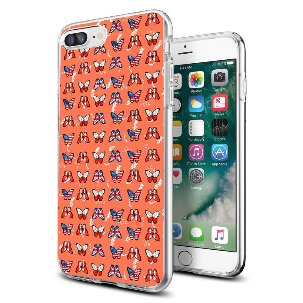 Cocomong Cool American Flag Butterfly iPhone Case for iPhone 7/8 Plus 5.5" for Girls Men Women Protective Clear Slim
