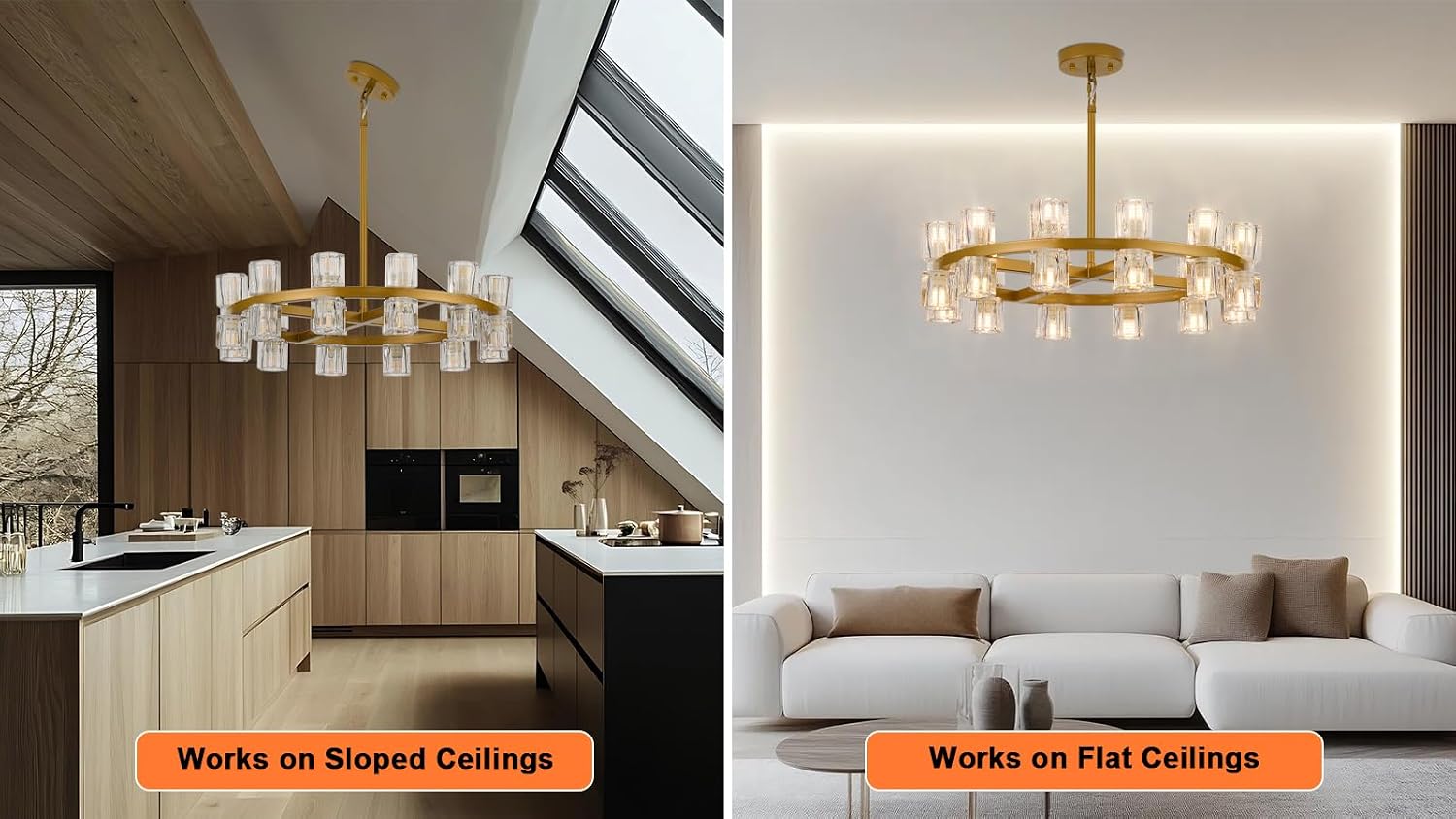 Modern 24 Inch Gold Crystal Wagon Wheel Chandelier, Large Round 24-Light Pendant Lighting Fixture, Adjustable Height for High Ceilings Living Room, Dining Room, Foyer, Entryways (gold-24in)