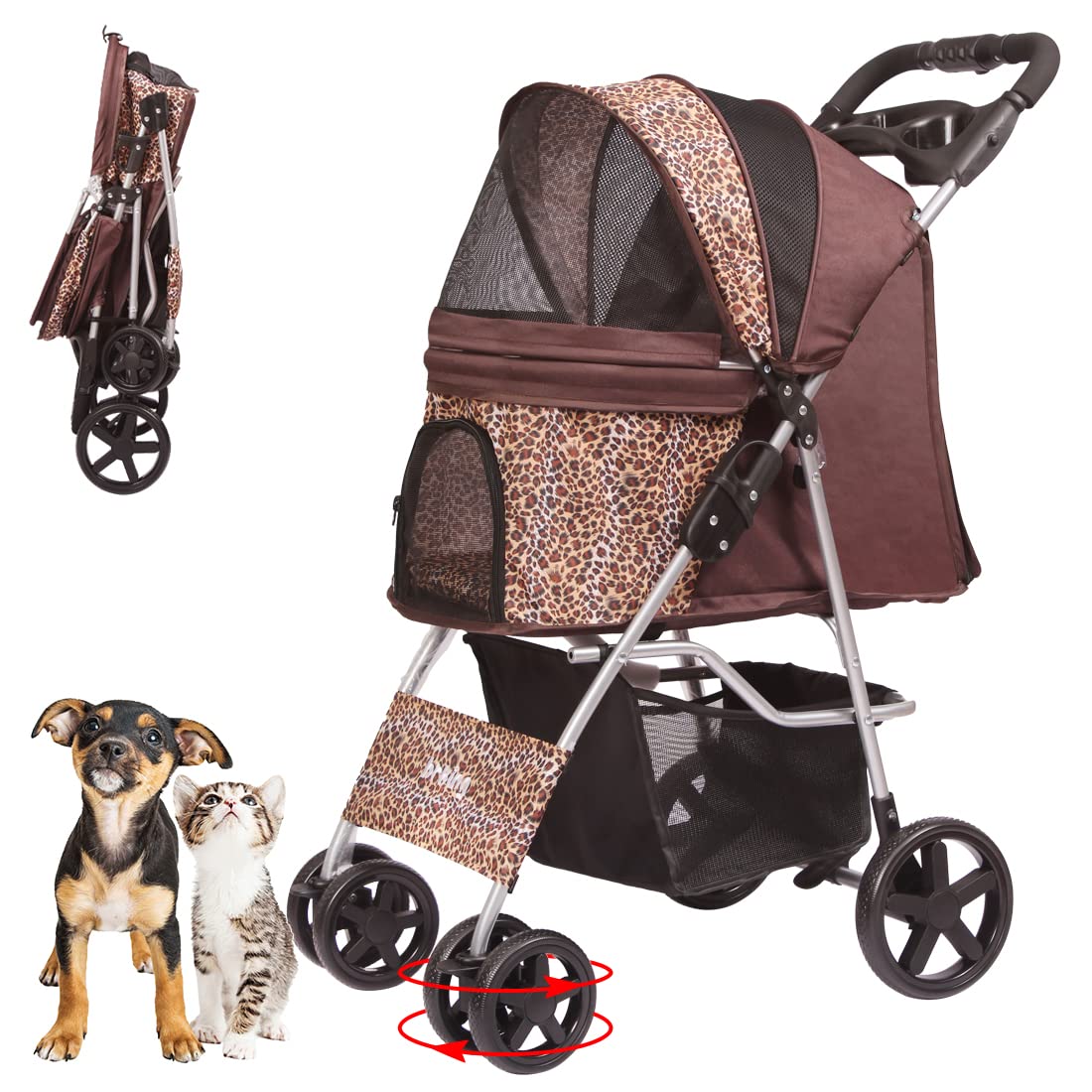Photo 1 of **NONREFUNDABLE**FOR PARTS OR REPAIR**SEE NOTES**
Pet Stroller, Cat Dog Stroller for Medium Small Dog with Storage Basket Foldable Lightweight Dog Carrier Trolley, 4 Wheel, Leopard Leopard 4-wheel