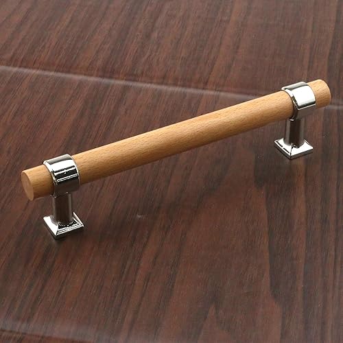 Miniatura 4 de T Tulead Tiradores de madera para cajones de gabinete, 4 unidades, 5.039 in5 agujeros a agujero, tiradores de manija de muebles para aparador,