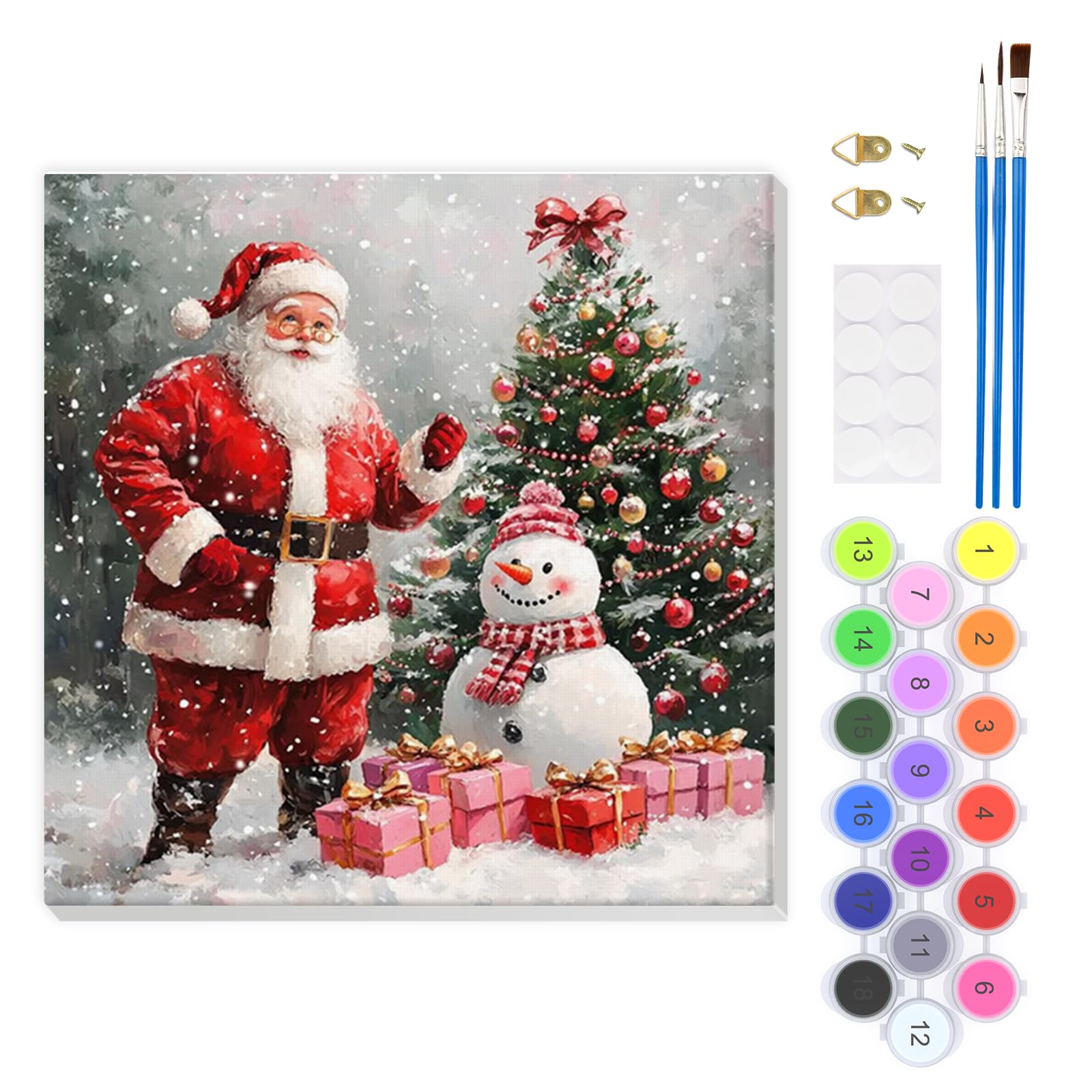 EOBROMD Santa Claus Paint by Numbers for Adults Beginner with Frame, Paint by Numbers Kits, Painting by Numbers Snowman on Canvas, DIY Acrylic Painting Kit Art and Crafts for Home Wall Decor 8x8inch — image 1