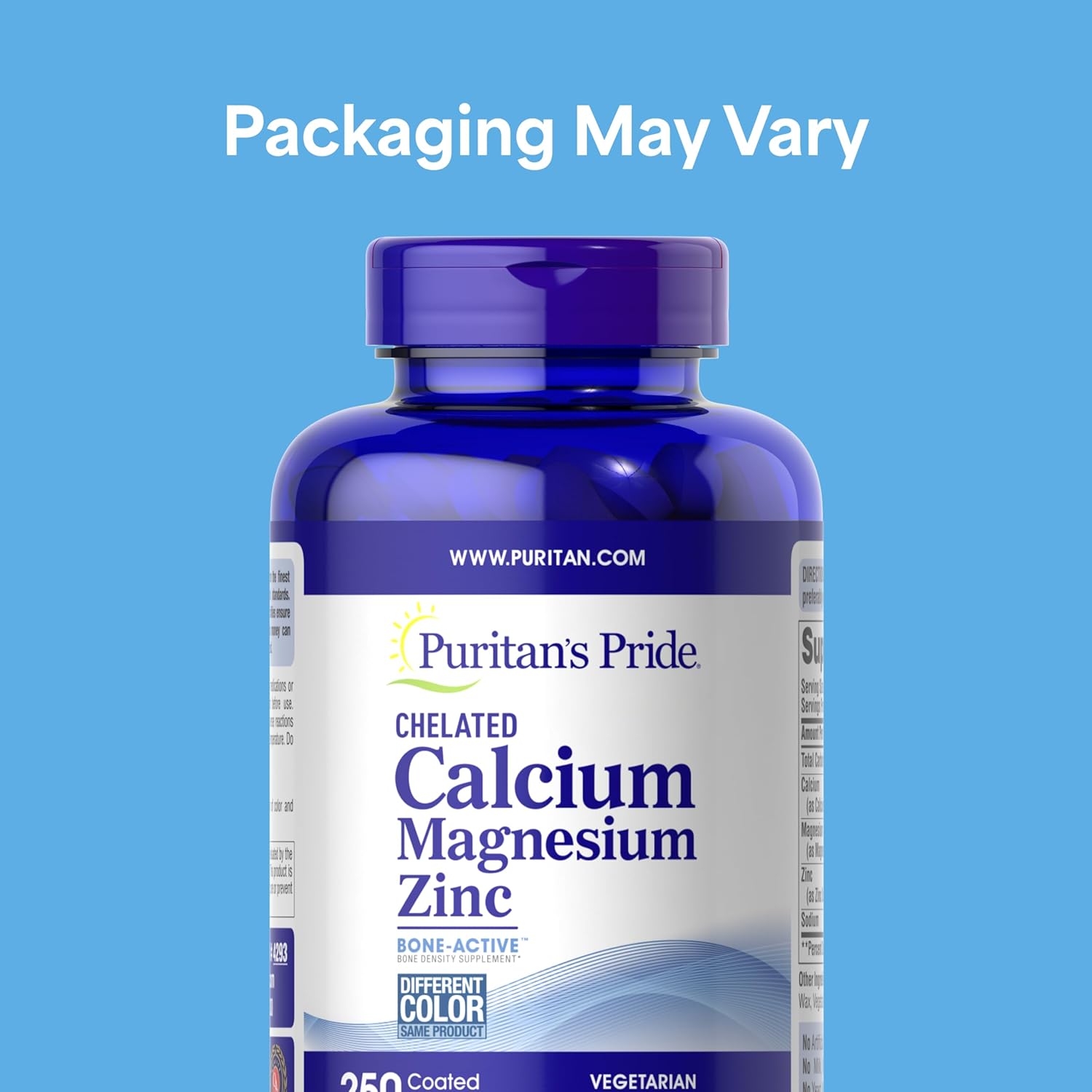 Puritan's Pride Premium Chelated Calcium Magnesium Zinc with Bone-Active™, Dietary Supplement for Bone Health and Immune Function Support, 250 Coated Caplets