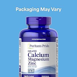 Puritan\'s Pride Premium Chelated Calcium Magnesium Zinc with Bone-Active, Dietary Supplement for Bone Health and Immune Function Support, 250 Coated Caplets