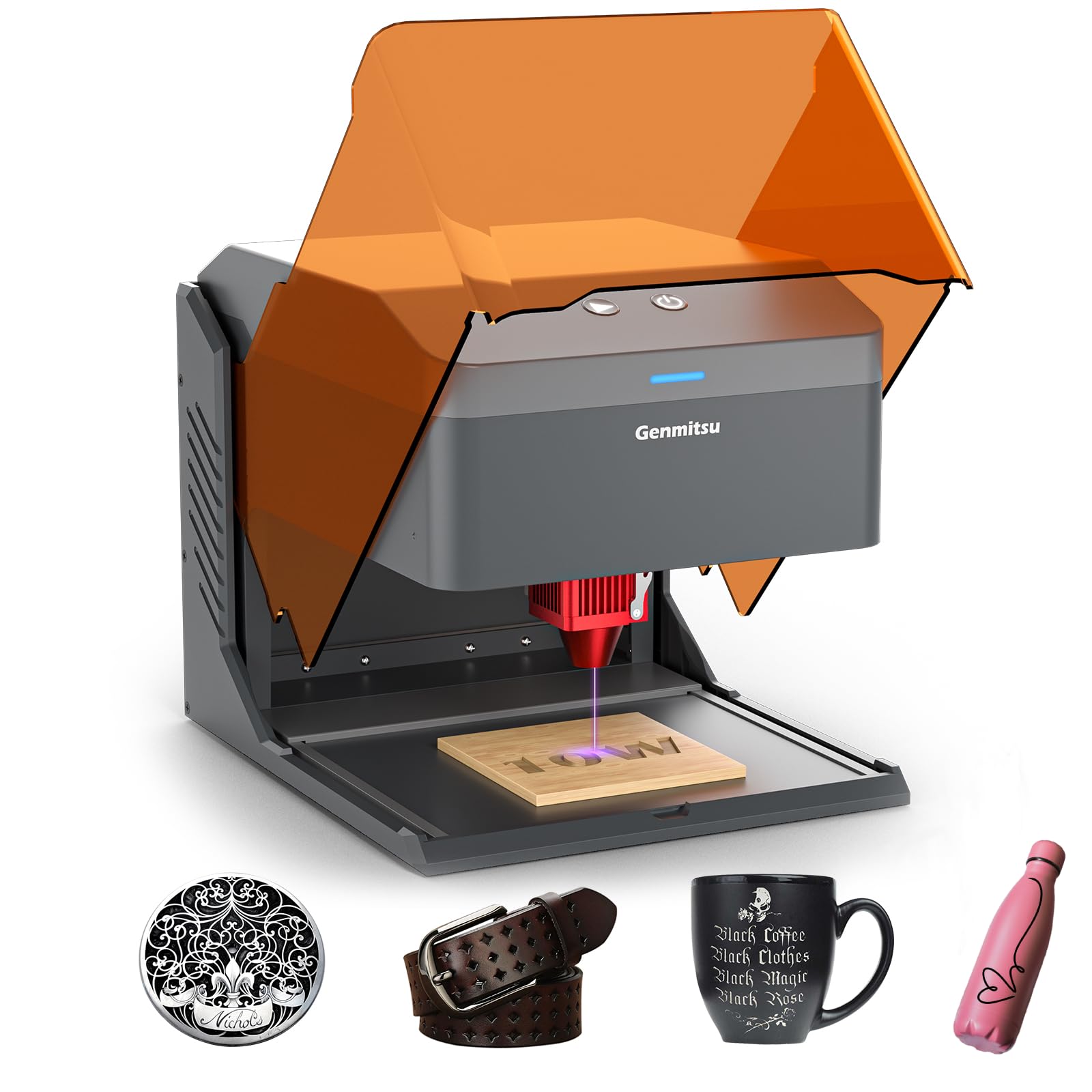 Kiosk 10W Laser Engraver, Light Weight & Portable Laser Engraver Machine, Home Laser Cutter with Acrylic Enclosure for DIY Wood/Leather/Metal, 3.9 x 3.9inch Engraving Area, Laser Safety Class 1
