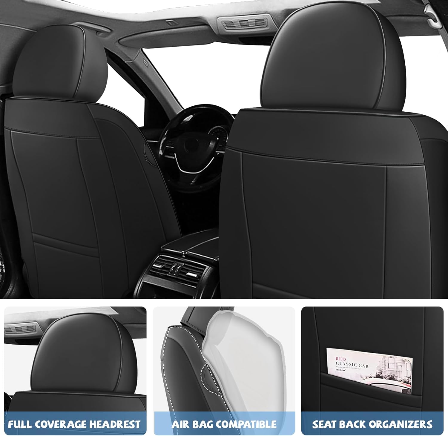 ILMO Nappa Leather Car Seat Covers Fit for Audi Q5 2009-2026– Waterproof & Scratch-Resistant Seat Cover - Full Coverage Chair Covers (Classic Black, Full Set)