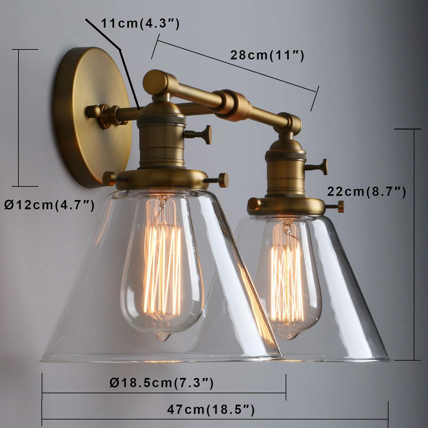 Exclusive Phansthy Double Sconce Antique Industrial Wall Sconce Light with Dual 7.3 Inch Cone Canopy(Antique)
