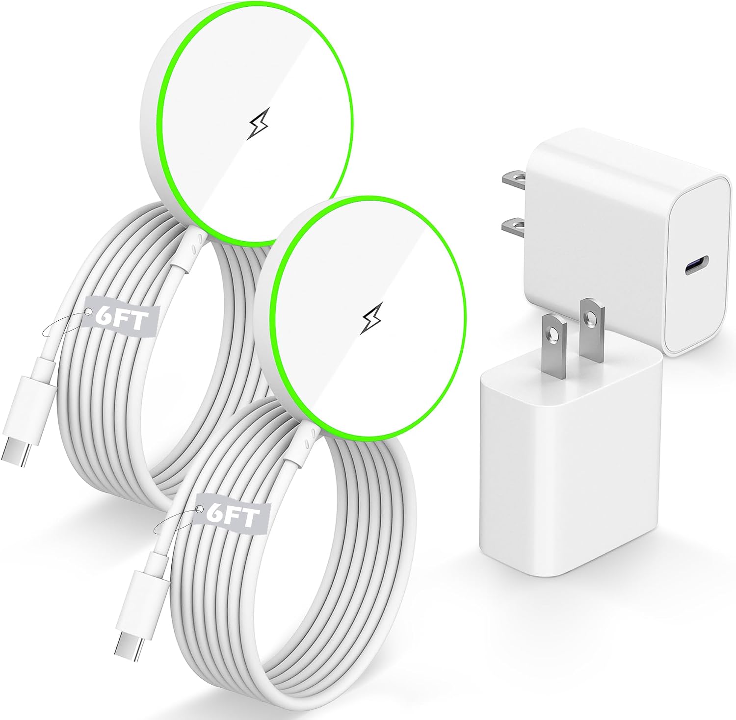 Magnetic Wireless iPhone Charger,[Apple MFi Certified]2Pack PD Fast Charging Block with 6Feet Fast Mag Safe Wireless Charging Pad Magnetic Charger for iPhone 17/17Air/17 Pro Max/16/15/14/13/12,AirPods