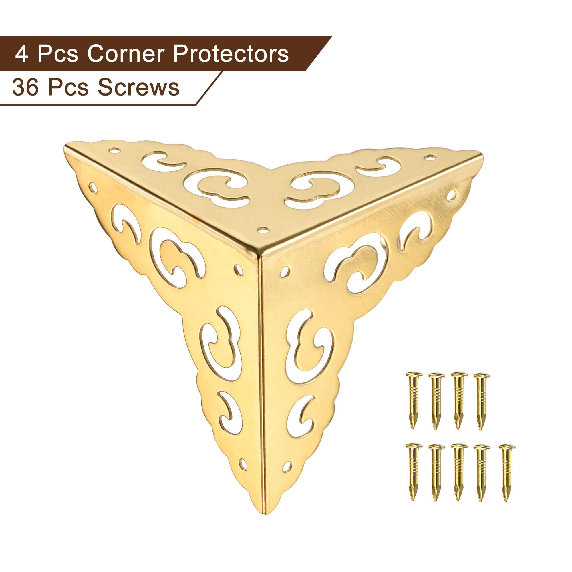 TA-VIGOR 4Pcs Metal Corner Protectors, 50 x 50 x 50mm Edge Guard Decorative Corner Bracket, Brass Bronze Angle Brace Cover for Tables Chests Suitcase Jewelry Box, with 36Pcs Screws - Image 3