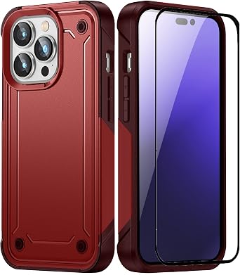for iphone 14 pro Max case with Screen Protector,Heavy Duty Protection Dual Layer Military Grade Drop Proof Cover Hard Shell Sturdy Durable Phone Case for iphone 14 pro Max ip14 Pro Max 6.7 Red