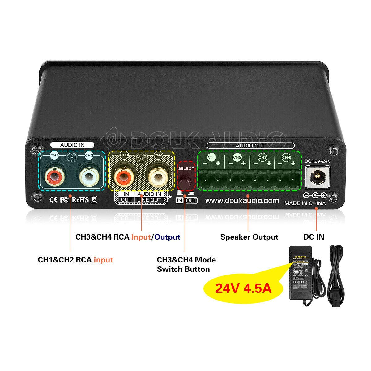 Best Deal Product HiFi Bluetooth 5.0 Digital Power Amplifier Stereo 2/4 Channel Audio Amp 50W x 4