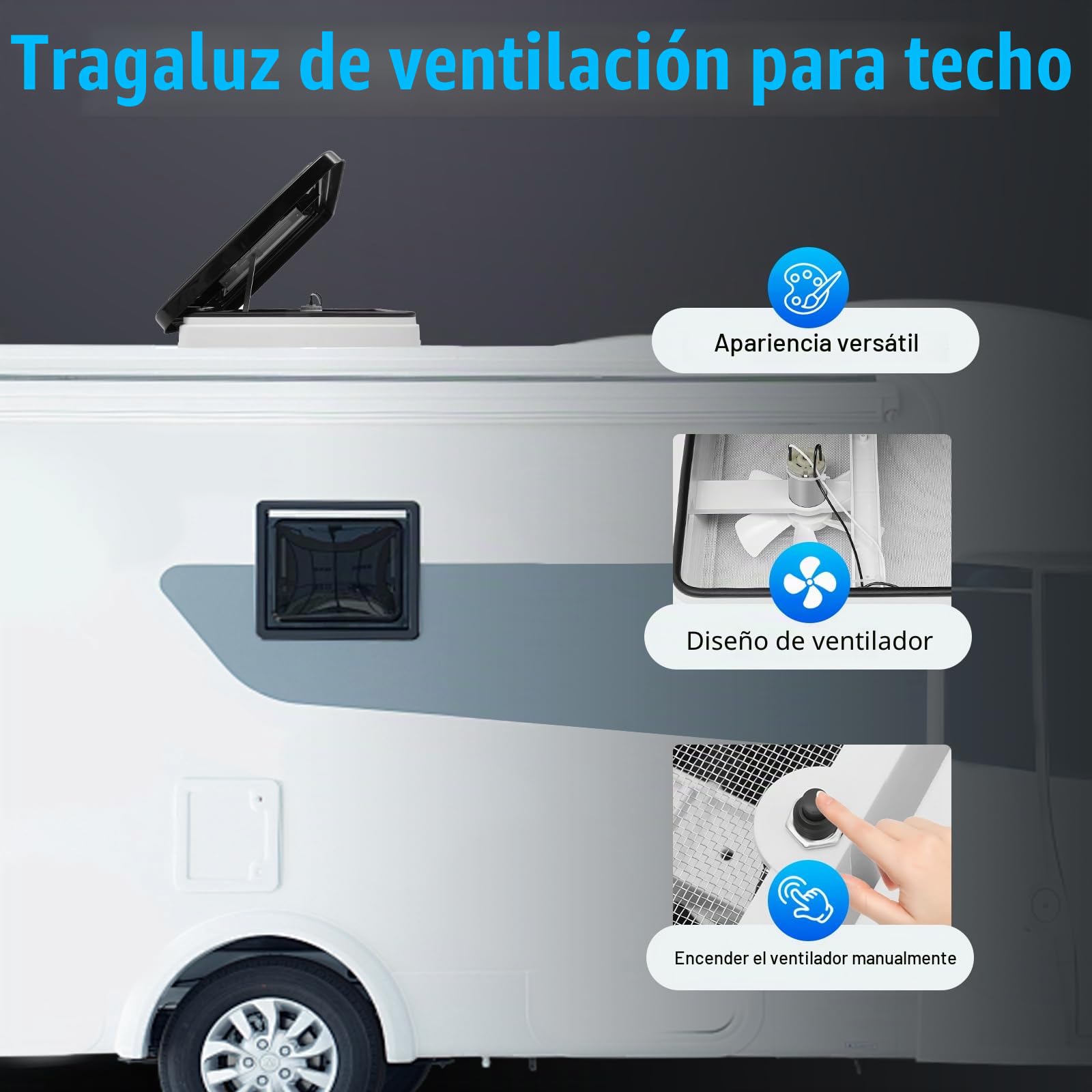 Escotilla de techo para caravana, 42 × 42 cm, claraboya, tragaluz, autocaravana con sellador Dekalin, tornillos para caravanas