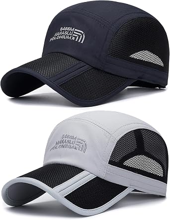 TAGVO Baseball Cap Men Women Pack of 2 Baseball Cap Adjustable UV Protection Quick Drying and Breathable Lightweight Foldable Sports Running Cap with Sweatband Mesh Golf Cap Summer for Outdoor Use