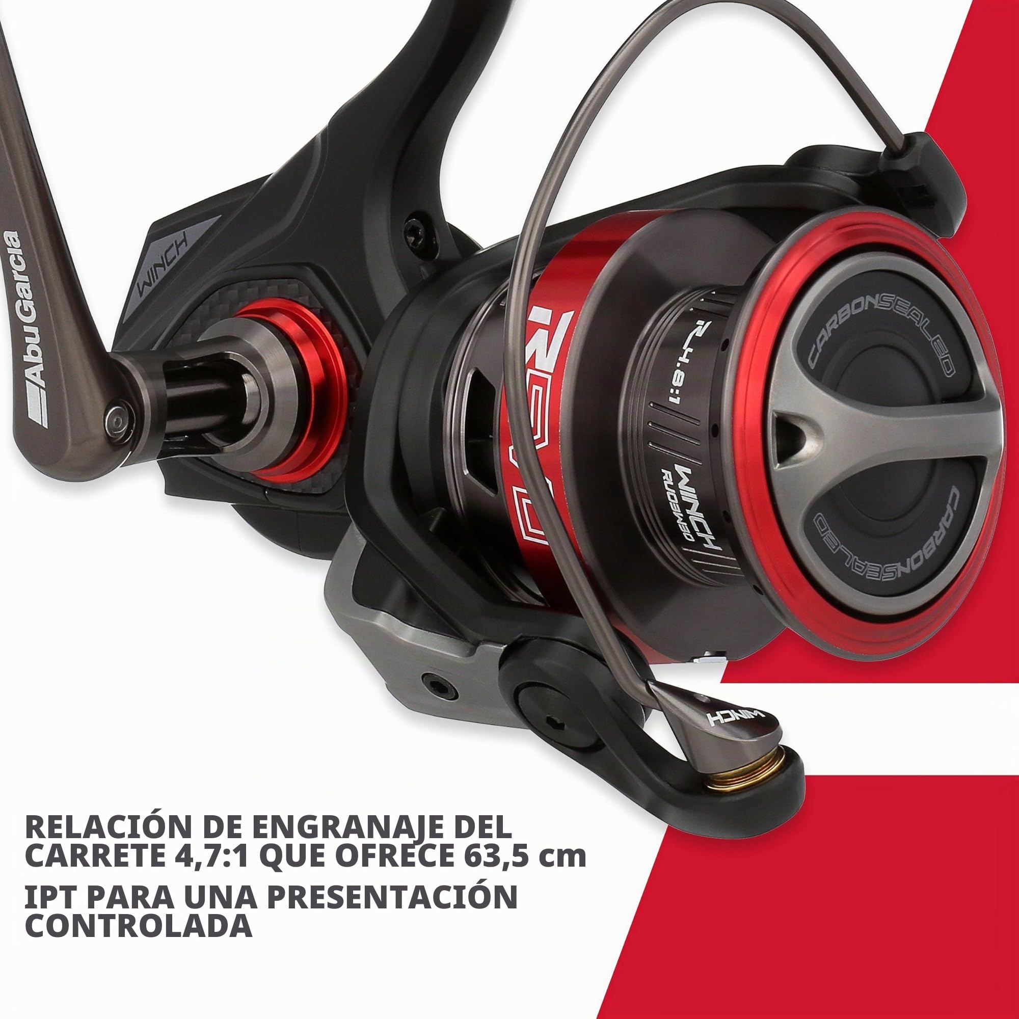 Abu Garcia Carrete Giratorio, carretes giratorios Revo Winch, Pesca de Depredadores, Pescador de Agua Dulce, Perca, Lucio, lucioperca, Negro, Robusto y Ligero, 9+1 rodamientos, 30